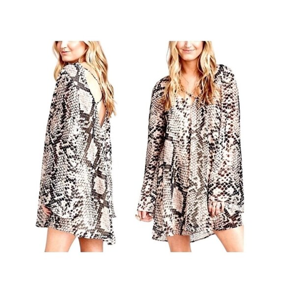 Show Me Your MuMu Joni Flow Python Print Mini Dress Long Sleeves Women's SZ Sm - Picture 4 of 12